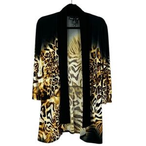 Frank Lyman Design Animal Print Open Front 3/4 Sleeve Cardigan Size 16 Black
